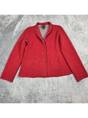Eileen Fisher Cardigan Womens XS Red Merino Wool Double Face Blazer Preppy
